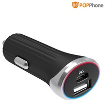 팝폰 듀얼 고속 PD + QC3.0 초고속 차량용 충전기, 검정, CC19