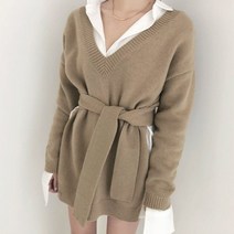 [레티고] 오버핏 언발 브이넥 스트랩 긴팔 니트