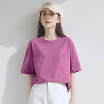 여성T티셔츠 순수한면 단색 느슨한T셔츠 반팔