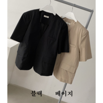 NewCare 여성 린넨자켓 노카라 반팔자켓 하객룩 오피스재킷 노멀이쁜자켓