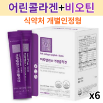 피쉬콜라겐 펩타이드 하루밸런스 어린콜라겐 30포X6통 어린콜라겐 엘라스틴 밸런스 단백질 엘라스틴 비타민C 파우더 먹는 비오틴 보습 에너지 피부 보호 건강 보습 도움 초저분자 추천, 6개, 540g