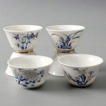 청화골드 사군자 찻잔 다기잔 다도잔 50ml 4종선택, 문양:난초, 단품