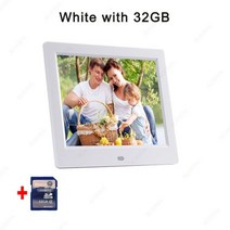 디지털액자 전자 프레임 액자 모니터10 인치 HD 디지털 사진 프레임 1024x600 울트라 얇은 LED 전자 앨범 L, 08 White with 32GB_04 AU 플러그