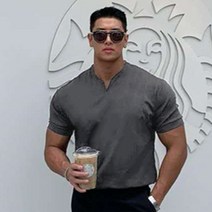 남성 y 목 편한 반팔 티셔츠