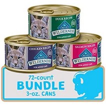 고양이대용량사료 블루 버팔로 황야 고단백 그레인 프리 천연 건식사료, 버라이어티 팩 - 닭고기 연어 오리, 3온스(72개들이 한 팩)