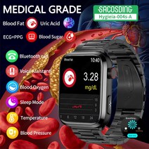 비침습 혈당 측정 스마트워치 혈당 워치 건강 혈액 지질 요산 심박수 모니터 ECG PPG 스포츠 시계 호흡 훈련 스마트워치, 06=blue