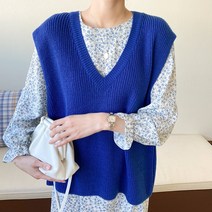아모르데이 여성용 케디하찌 레이어드 루즈핏 브이넥 베이직 데일리 니트 베스트