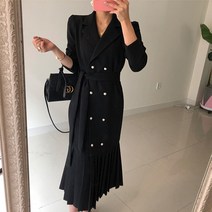 [O234] 여성 더블버튼 주름 플리츠 정장 원피스