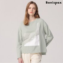 보니스팍스 옆 트임 배색 프린트 티셔츠-MG69TS112