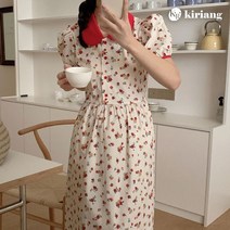 키리앙 틴 프렌치배색 카라 꽃 나염 원피스
