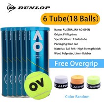 테니스연습공 테니스공 테니스볼 테니스 공 던롭 AO 호주 오픈 튜브 리쉬 울 전문 경쟁, 04 6 Tube 18 Balls