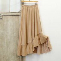 언발 플리츠 프릴 봄 여름 주름 밴딩 a라인 롱스커트