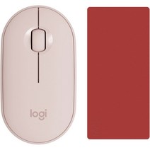 로지텍 페블 무선 마우스 M350, 마우스 + 패드, 로즈 파우더