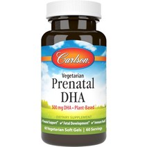 Carlson 채식 산전 DHA 500mg 식물 기반 지속 가능한 방식으로 조류에서 추출 지원 태아 발달 소프트젤 60정