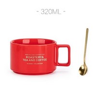 세라믹 머그잔 숟가락 커피 우유 차 손잡이 도자기 컵 커플 물 참신한, 05 W With Spoon_01 320ML
