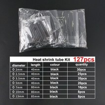 열 수축 튜브 Thermoresistant 키트 폴리올레핀 절연 열 케이블 방수 2:1, Black-127pcs, 02 Black-127pcs