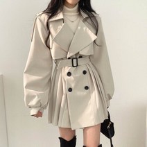 [레티고] 루즈핏 플리츠 트렌치 코트 자켓 원피스