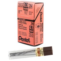 Pentel 슈퍼 하이 폴리머 샤프심 리필(0.3mm) 엑스트라 파인 2H 12개/튜브 12개 박스(300-2H) 157605