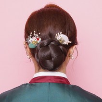 살롱드메리 꽃방울S 가발 가채 가모 한복 혼주 올림머리 똥머리 한복머리장식, 브라운