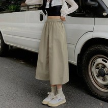 바스락스커트 카키색 탄성 허리 스커트 여성용 중간 길이 캐주얼 스커트 봄 2023
