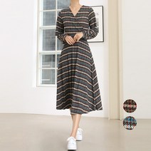 프롬코 자체제작 여성 빗살 패턴 긴팔 안나 롱원피스 FRC86