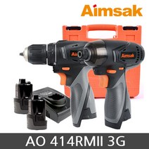 아임삭 AO414RM2 3G 충전 드릴 드라이버 충전 임팩 드라이버 콤보 세트 14.4V 2.0AH 배터리 2개 풀세트, 1개