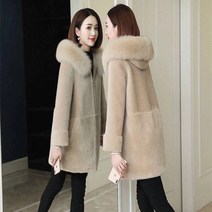 FANSYLI 모직 코트 패션 캐주얼 루즈핏 인조 퍼 코트 고급감 후드 인조 퍼 칼라 코트 여 가을 겨울 중 롱 통근 코트 빅사이즈 X8A29
