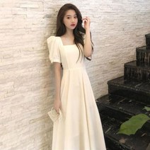 파티드레스 우아한 패션 블랙 화이트 퍼프 슬리브 스커트 여름 슬림 풀오버 단색 드레스 편안