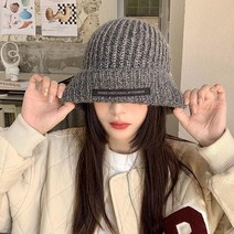 짜임 루즈핏 골지 니트 롱비니 모자 빅사이즈 패치 비