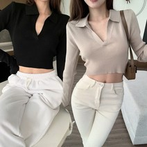 주디앤 여성 조안 카라넥 크롭 니트티 2P
