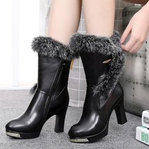 소가죽 겨울 토끼털 펌프스 벨벳 퍼 미들부츠 9cm 6cm