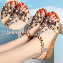 여성용 샌들 소프트 플랫 라인스톤 컷 아웃 로우 탑 샌들