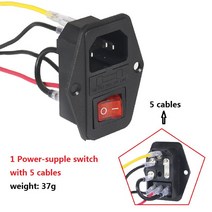 킹룬 KINGROON 10A 250V 전원 공급 장치 스위치 케이블 포함 AC 부품 3 in 1 퓨즈 소켓 콘센트 Makerbot Ultimaker KP3S 용 3D 프린터, 5 Set_Switch add 5 cables