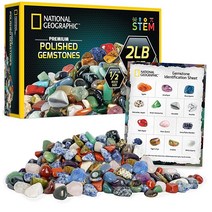NATIONAL GEOGRAPHIC 프리미엄 광택 스톤 - 0.9kg(2파운드) 1.3cm(1/2인치) 텀블드 스톤 및 크리스탈 벌크 예술 및 공예 암석 및 미네랄 키트 아동, 2 lb/ 1/2-Inch Stones