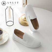 [애슬릿] 가죽 화이트 스티치 슬립온 운동화
