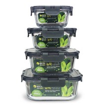 [뉴락] 정사각 4종세트(320+520+800+1200ml) 내열오븐글라스 유리밀폐용기