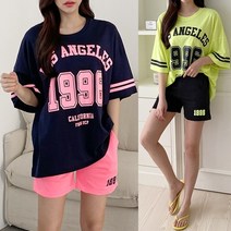 마이비몰 오버핏 로엔 형광 네온 반팔 반바지 트레이닝 세트