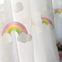 아이방커튼 여자아이방 자수 흰 구름과 무지개 튤 창 커튼 거실 침실 코튼 쉬어 보일 주방 블라인드