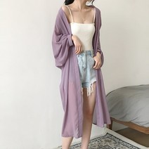 중년여성 롱 로브 가디건 아이스 롱 여름 루즈핏 망홍 긴팔 무릎 오버 슬림 에어컨 셔츠 오픈