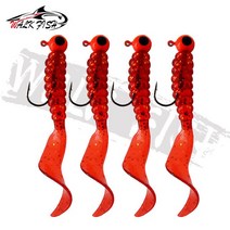 텃밭 관리기 농업용관리기 도보 물고기 4PCS 3.5g 지그 후크 6cm 소프트 테일 루어 미끼 웜 구더기 실리카, 02 Red