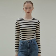 닉앤니콜 STRIPE SLIM KNIT TOP_LIGHT BEIGE