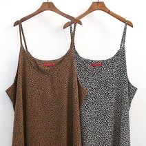 레오파드 패턴 끈 롱원피스 108E614S 빅사이즈 여성, 블랙