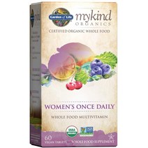 Garden of Life 여성용 종합 비타민 - mykind Organics Womens Once Daily Multi - 60정 홀푸드 멀티 철분 비오틴 함유 비건 유기농 비타민 f