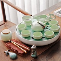 해외출고상품 찻잔 트레이 다도 쟁반 세트 다기 홈카페맞춤 세라믹 다반 가정용 죽탁반 다기 세트 원형 심플함-61972, 단일옵션, 17.전자기 특대하운원 30cm