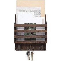 Mkono Mail Holder for Wall with 3 Key Hooks Modern Wooden Mail Sorter Letter Bills Magazine Organize, 1