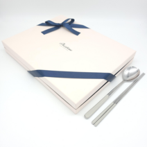 [프리스틴] 예쁜 고급 숟가락 젓가락 세트 명품 한식수저세트 선물포장 4인, 리본포장 추가, 아이보리크림