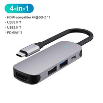 맥북젠더 RYRA-USB 3.1 c형 허브-멀티 스플리터 어댑터 4K 썬더볼트 3 USB c허브 TF SD 리더 슬롯 PD 포함, 01 4 IN 1