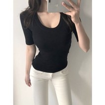 5부 유넥 슬림 타이트 핏 베이직 기본 스판 반팔 티셔츠 4컬러