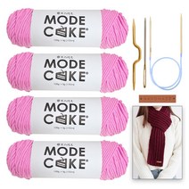 니뜨 모드케이크 뜨개실 100g x 4p + 폴 케이블 머플러 도안 + 줄바늘 6mm + 꽈배기바늘 + 돗바늘 + 심플직사각라벨 세트, 27 핑크바이올렛