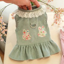 애완 동물 옷 작은 개 드레스 Bowknot 귀여운 데님 스커트 편안한 부드러운 추적 코트 패션 예쁜 조끼 치와, 01 Lace green_01 S
